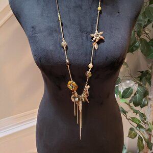 Bohm Women Fashion Gold Tone Flower Drop Pendant Collar Necklace w/Lobster Clasp